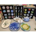 A mixed lot to include porcelain miniatures in three display cases, Minton plate and other items