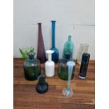 Mid 20th century and other glass to include large bottle vases, lipped vases, a Holmgaard style