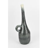 A French mid century studio pottery vase by Accolay jug, designed with long tapered ribbed neck in