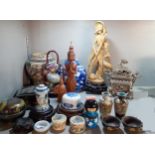 A quantity of Oriental ornaments to include a 20th century Chinese Prunis blue an white ginger jar