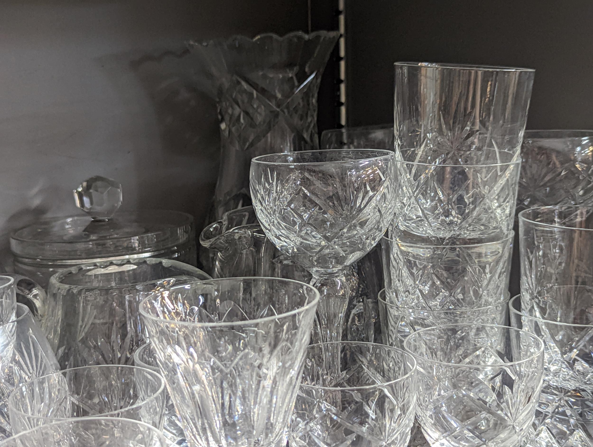 A group of domestic glassware to include cut glass decanters, cups, dishes, bowls and others - Image 2 of 5