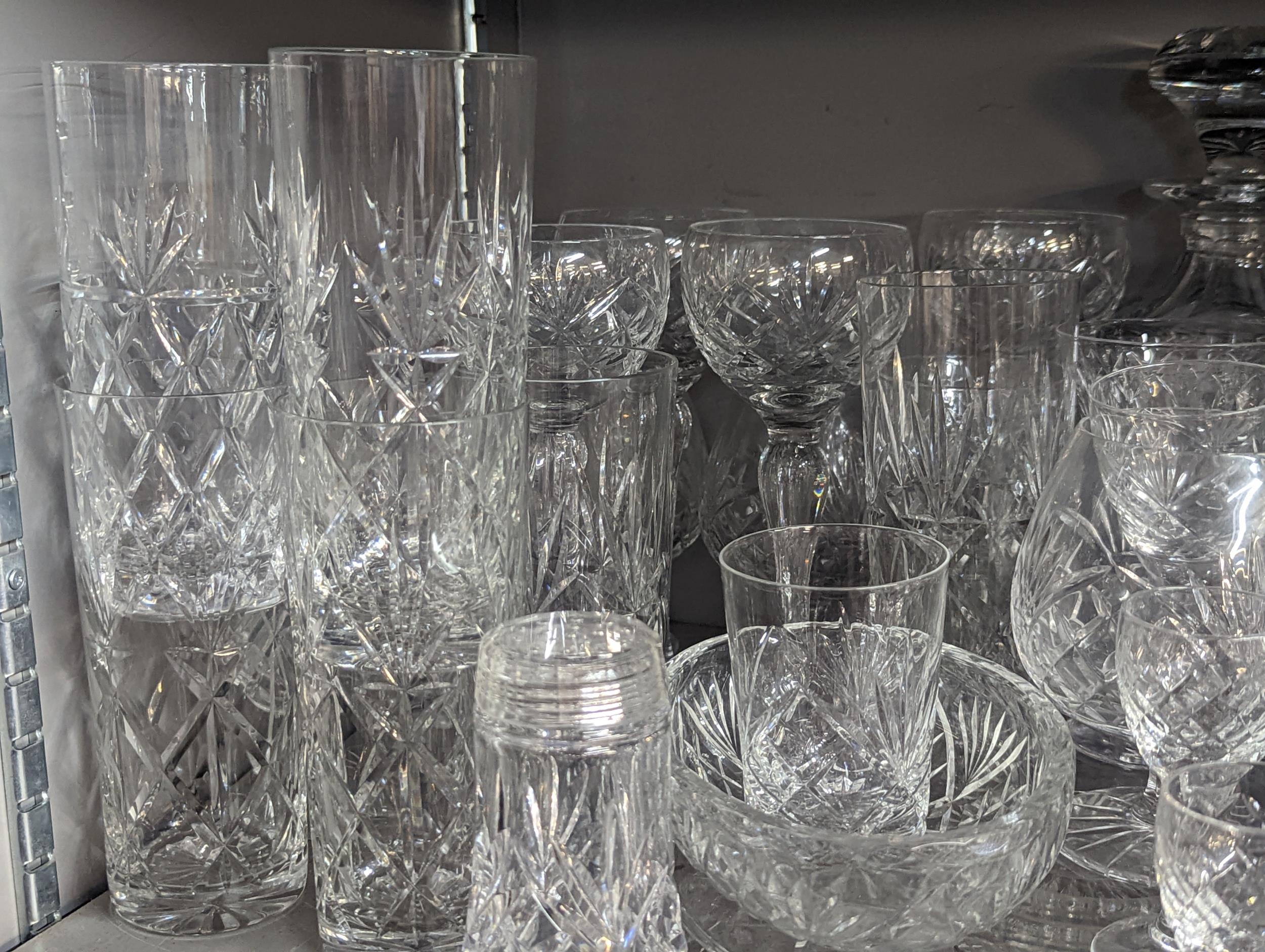 A group of domestic glassware to include cut glass decanters, cups, dishes, bowls and others - Image 5 of 5