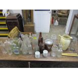 A selection of glass bottles, an oak biscuit barrel and other items Location: LWB