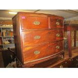 George III mahogany bow fronted chest of two short and two long drawers on ogee bracket feet, 85cm x