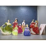 A group of Royal Doulton lady figurines comprising, Patricia HN3365, Lynne HN2329, Alexandra HN3286,