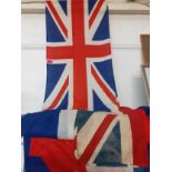 wo vintage cloth Union Jack flags and three vintage long French cloth banners Location: