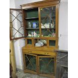 Edwardian Sheraton revival inlaid mahogany bookcase display cabinet, twin astrigal doors to top