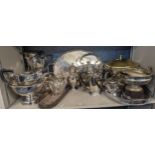 Mixed metalware and silver plate to include trays, teapots and other items Location: 7:3