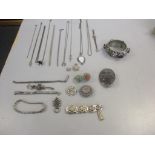 Silver jewellery to include necklaces, enamelled and cabochon rings, bracelet brooches and other