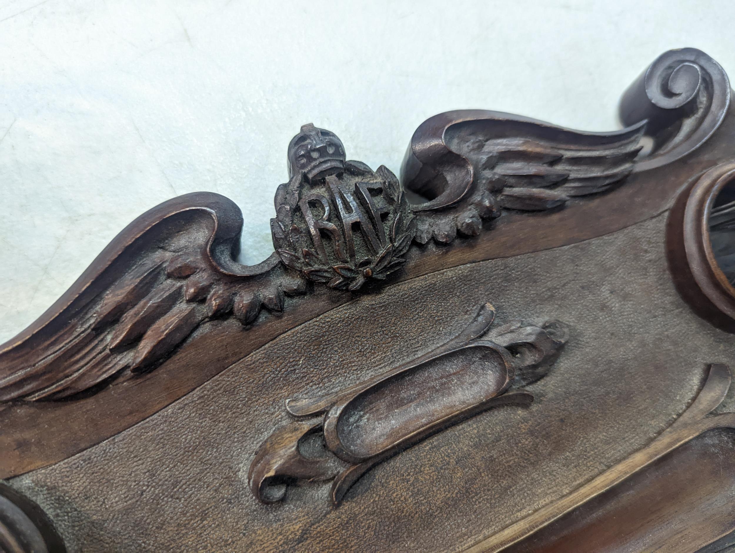 A carved mahogany desk tidy, carved with RAF insignia, reputedly from Commanding Officers desk at - Image 3 of 3