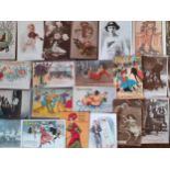 A quantity of early 20th Century postcards to include fashion, roller skating and sweetheart