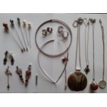 A quantity of Contemporary silver and white metal costume jewellery and other, some with inset
