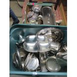 Two boxed of mixed silver plate and stainless steel items to include a Vines serving dish, and a