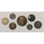 A small collection of British silver coinage to include a Charles II 1680 three pence A/F, along