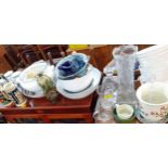 Household items and ornaments to include kitchen bowls, fruit bowls and glass paperweights, steins