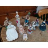 A quantity of china figures to include Royal Doulton Cherie HN2341, Coalport Hannah and Nao models