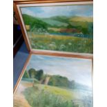 Two amateur oils on board of countryside scenes, one indistinctly signed, both framed Location: