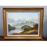 A G Kurtis - a river scene with hills and trees, oil on canvas, signed in a gilt frame Location: