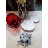 A small group of decorative items to include two Meissen dishes and a reproduction Chinese blue