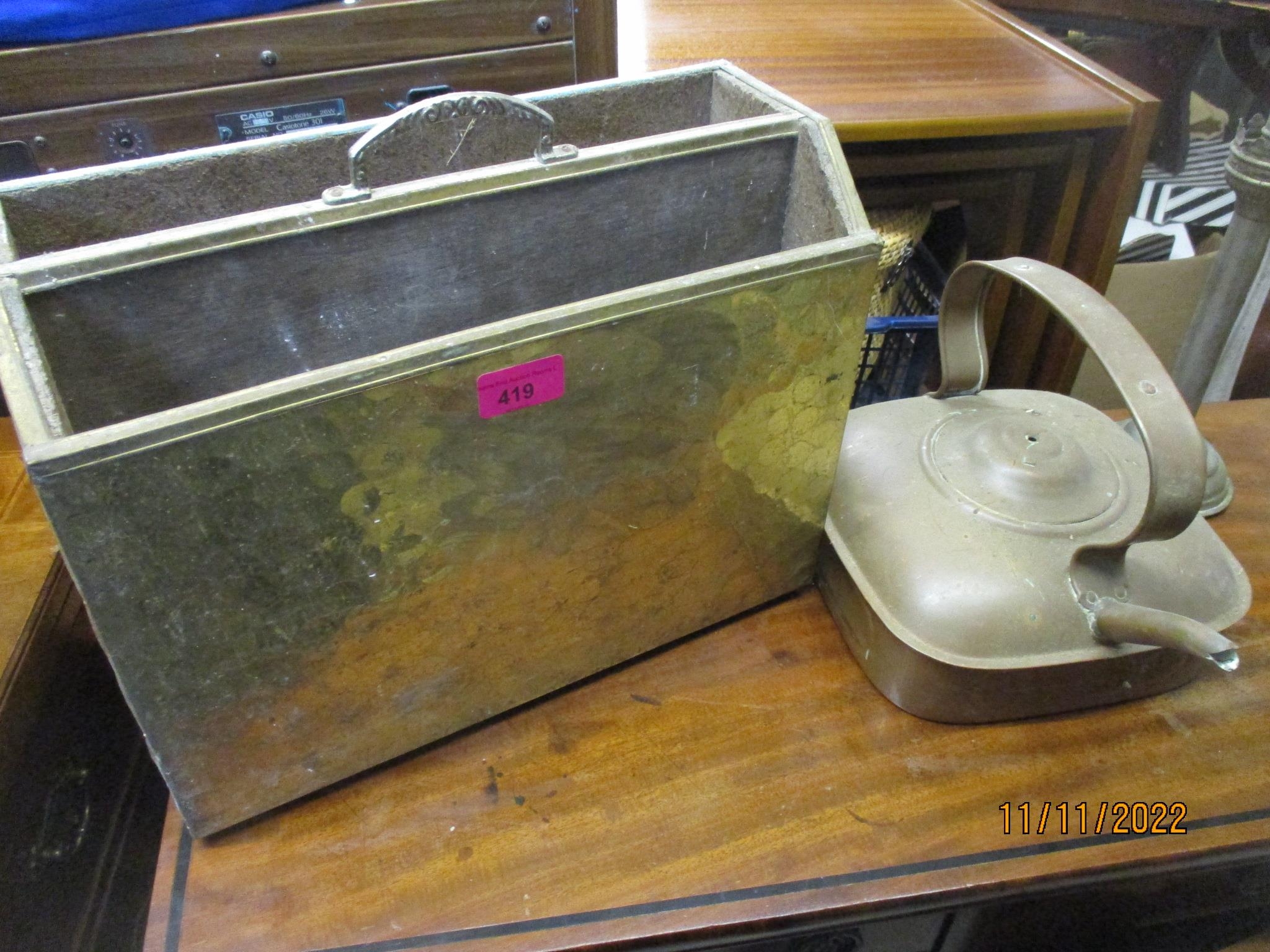 Metalware to include two coal scuttles, a slipper box, a magazine rack, candlesticks, teapot and - Image 3 of 4