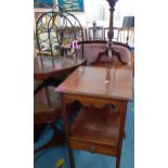 Small furniture to include a wrought iron wine rack, a Georgian mahogany corner wash stand and a