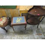 A Victorian rosewood stool with a part carved back and tapestry seat A/F, an inlaid piano stool