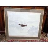 Gerald Coulson - Spitfire in Flight - print signed in pencil, 67cm x 51cm framed Location: