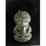 A Maori, New Zealand caved nephrite jade hei-tiki pendant, in a A W Slaughter, 4 Monkton Rd