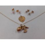 Gold jewellery to include a pair of 18ct gold pink pearl earrings, 9ct earrings, a St Christopher, a