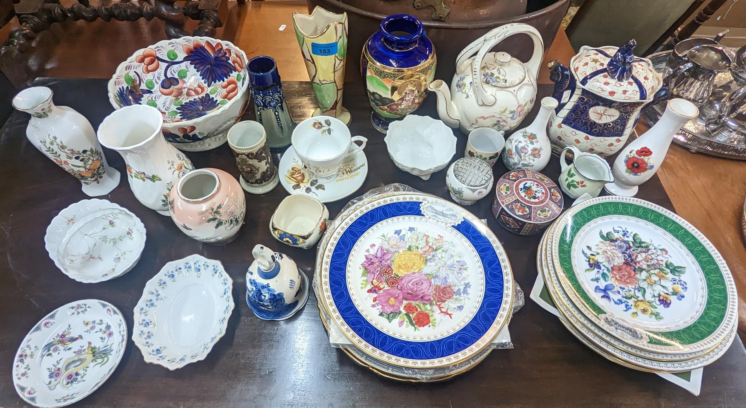 A mixed lot of ceramics to include a 19th century Mettlach German vase Royal Doulton Coalport,