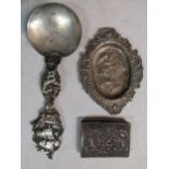 Silver to include a large spoon, a dish, and a lidded box, 300g Location:
