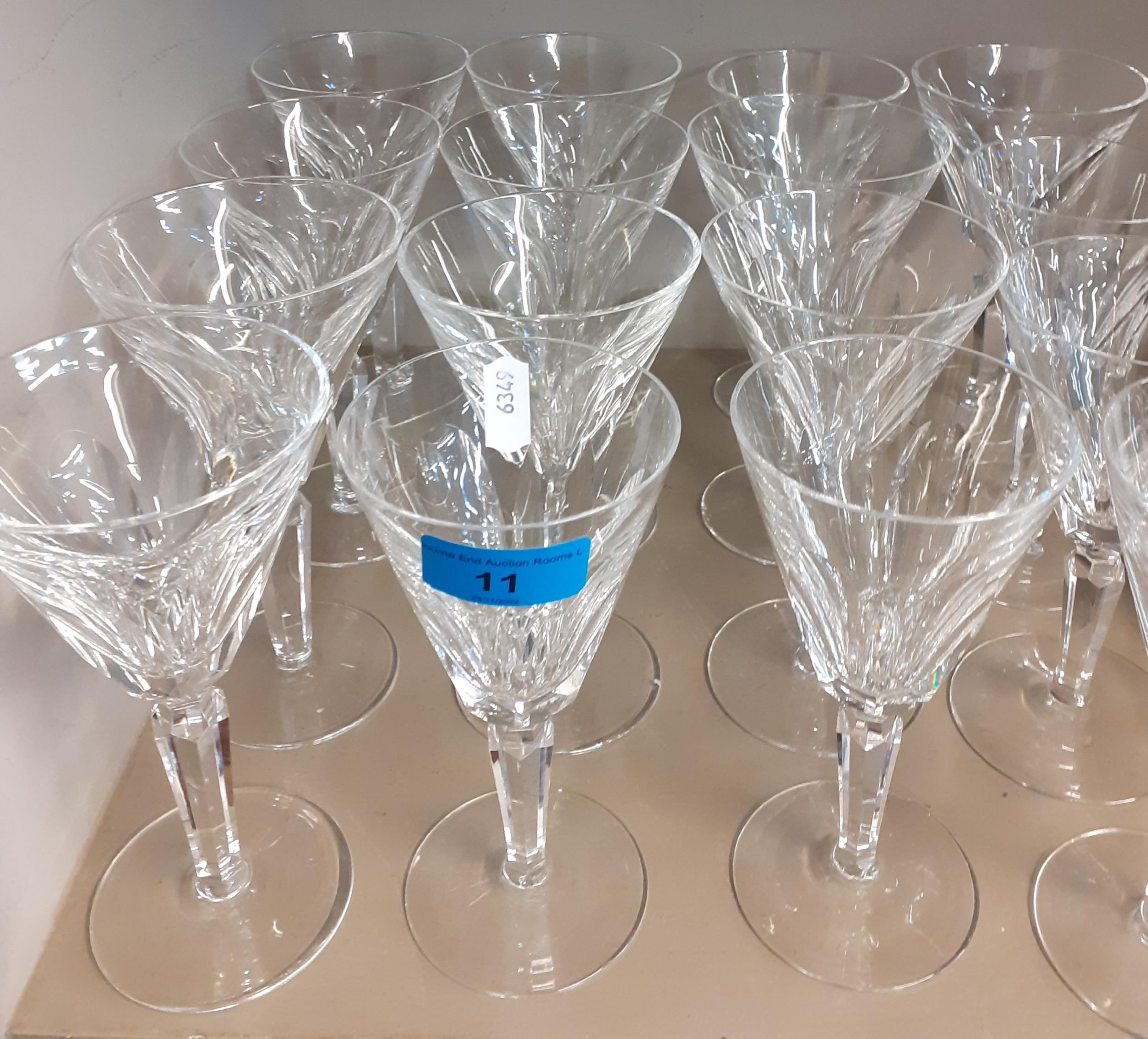A set of six (smaller) and nine (taller) Waterford Symphony patter glasses Location: R2:2