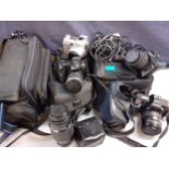 Mixed cameras to include a Canon EOS 1000, a Minolta 9000, a Fujifilm Fine Pix S5600, and a