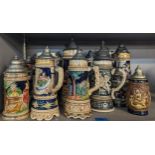 A quantity of vintage Germanic beer steins Location: 4.2