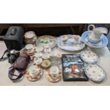 A mixed lot to include a Canon EOS 500 and accessories, Yoga for Men book and mixed china to include