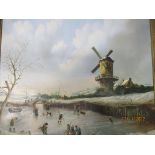 Max Brandrett (Max the Forger) - a Dutch style winter scene with ice skater on the river, a