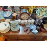 A set of 7 Geoffrey Maund spice jars, A/F circa 1970's, a pair of oak barley twist candle sticks and