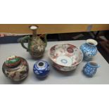 A small quantity of Oriental ceramics to include a Chinese Prunus ginger jar, Japanese bowl A/F, and