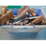 A crate of vintage tools to include planes and clamps Location: A1M