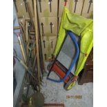 Various garden hand tools to include wooden handles spades, forks, pruner and other items Location: