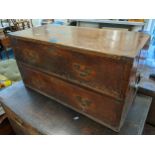 A 19th century campaign two drawer table top chest with twin carrying handles and brass mounts 40.