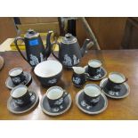 A Victorian F & R Pratt & Co pottery coffee set decorated with classical Roman figures and