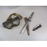 Air Ministry goggles together with a commando style dagger and a pen knife Location: