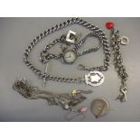 Mixed jewellery to include a ladies manual wind wristwatch together with a silver pocket watch chain