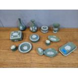 Wedgwood green Jasper stoneware to include lidded pots, vases and dishes Location: