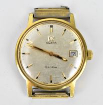 An Omega Geneve automatic, gents gold plated wristwatch, having a silvered dial with centre