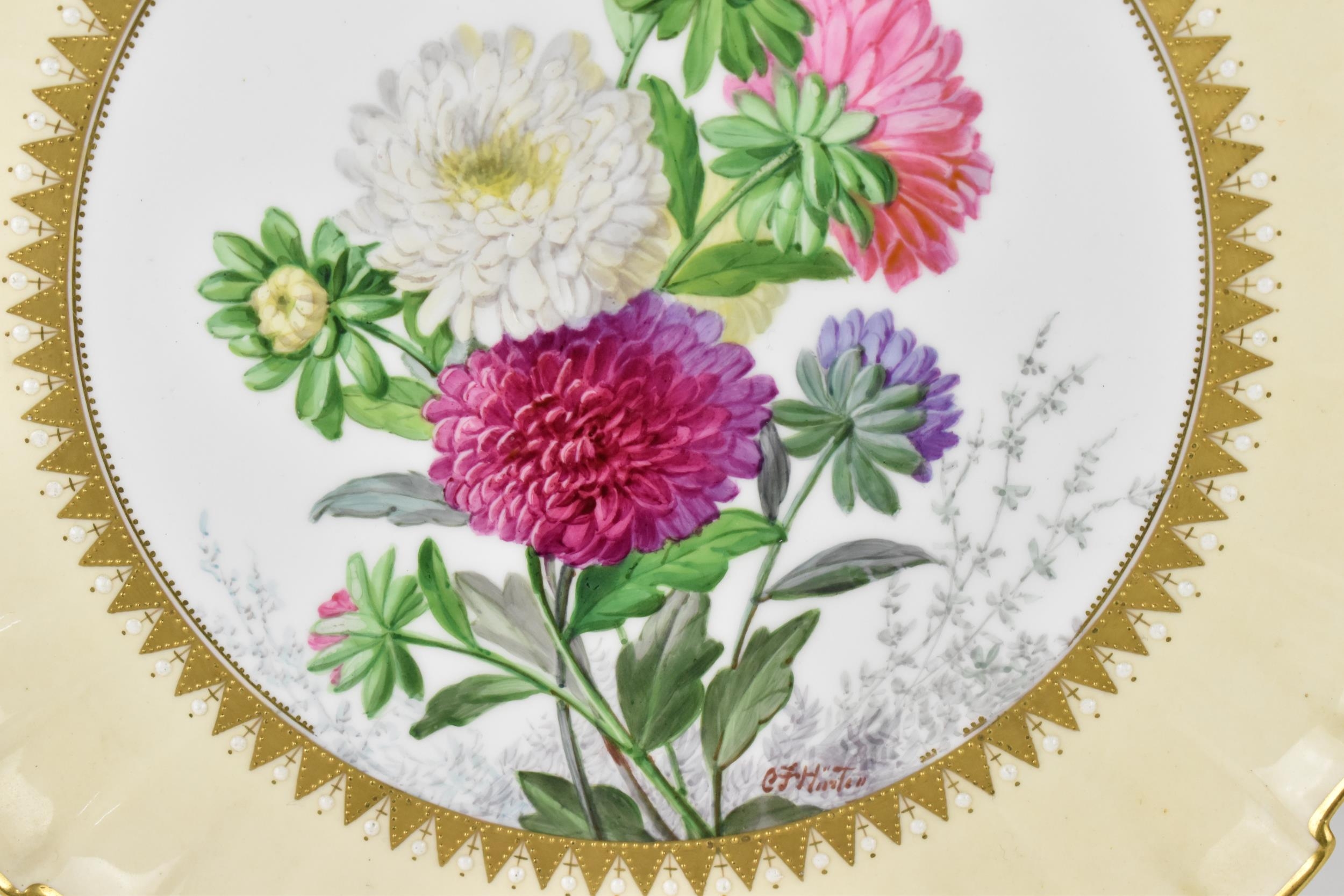 A 19th century Copeland china cabinet plate, hand painted by CF Hurten, with central chrysanthemum - Image 2 of 5