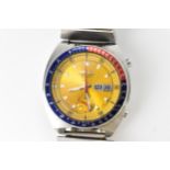 A Seiko Pogue automatic, gents, stainless steel wristwatch, circa 1970s, having a yellow dial with