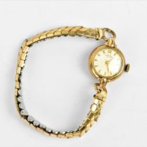 A Favre Leuba, manual wind, ladies 9ct gold wristwatch having a white enamel dial with baton