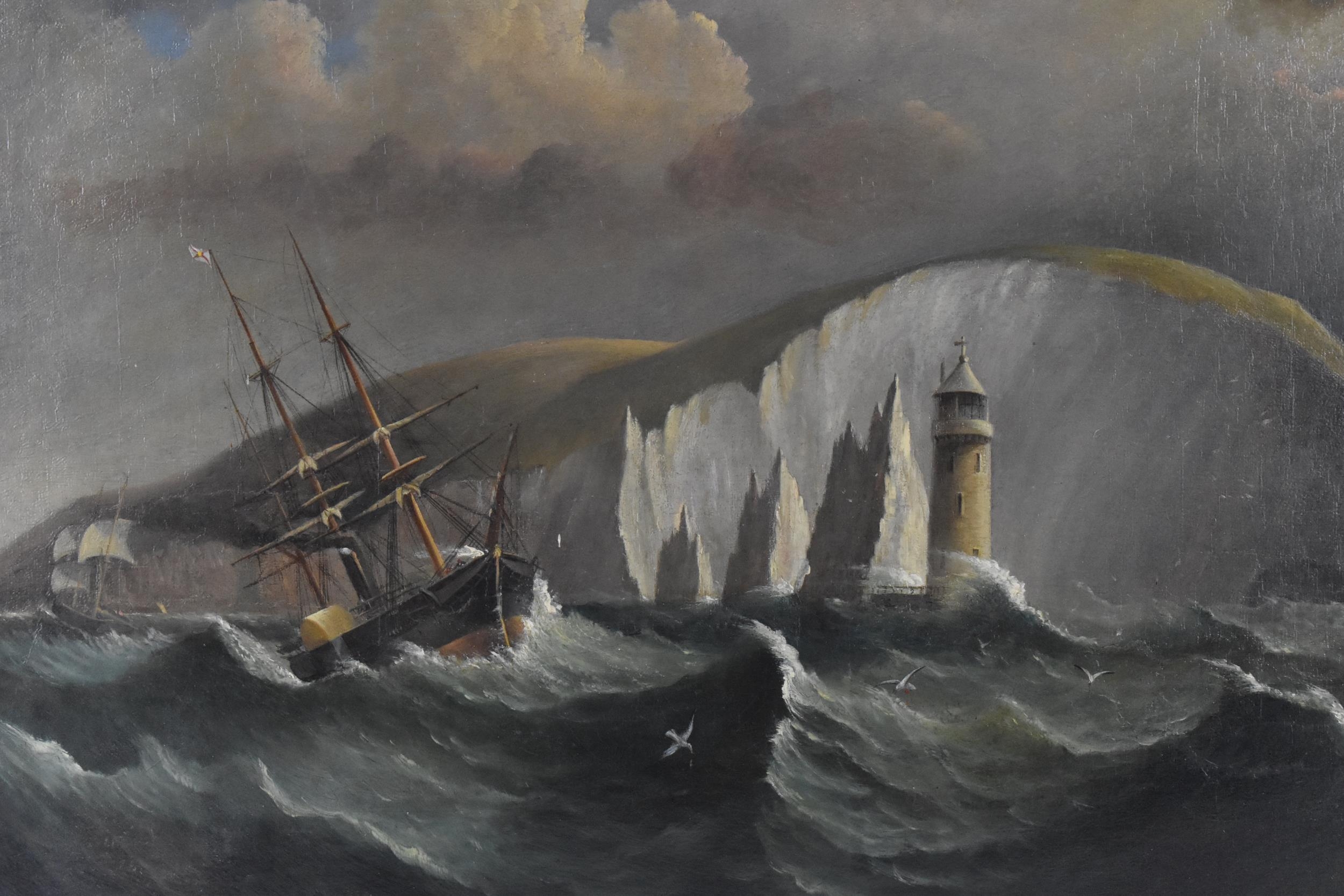British School, 19th century depicting ships in choppy seas by chalk cliffs, unsigned, possibly - Image 2 of 4